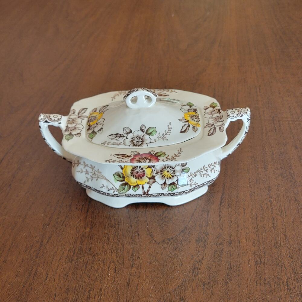 Vintage Alfred Meakin Medway Sugar Dish Bowl With Lid Floral England